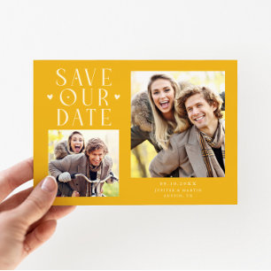 Schattige Harten 2-Foto Gele Trouw Save The Date