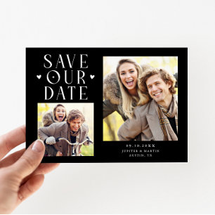 Schattige Harten 2-Foto Zwarte Trouw Save The Date