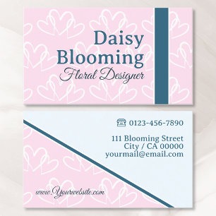 Schattige hartpatroon pastel roze donkerblauw bloe visitekaartje