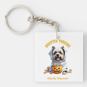 Schattige Haunted Treats Yorkie Pup Schattig Hallo Sleutelhanger