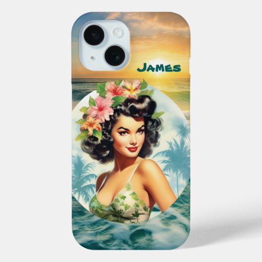 Schattige Hawaii dame voeg naam strand retro toe Case-Mate iPhone Case (Achterkant)