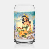 Schattige Hawaii strand Retro lady strand huis Blikvorm Glas (Achterkant)