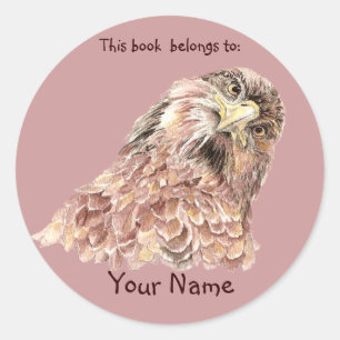 Schattige Hawk Bird Dit boek hoort bij Bookplate Ronde Sticker