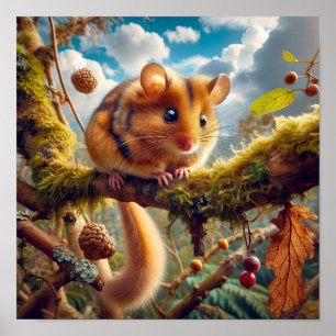 Schattige Hazel Dormouse in een bos Poster