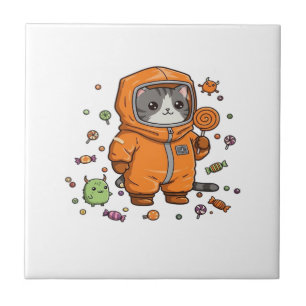 Schattige Hazmat Kat Halloween Snoep Monster Plezi Tegeltje