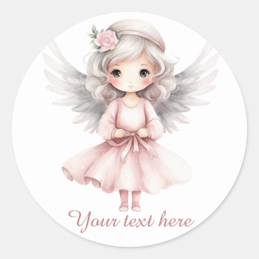 Schattige Heavenly Angel tekst toevoegen Ronde Sticker (Voorkant)