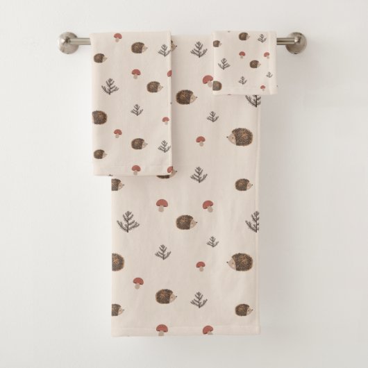 Schattige Hedgehog en Mushrooms Forest Pattern Bad Handdoek (Insitu)