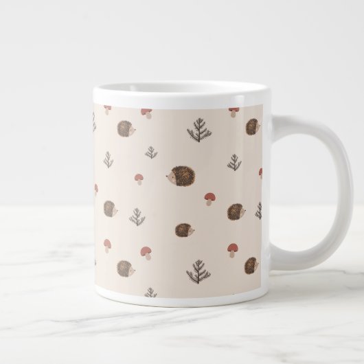 Schattige Hedgehog en Mushrooms Forest Pattern Extra Grote Beker (Rechts)