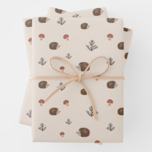 Schattige Hedgehog en Mushrooms Forest Pattern Inpakpapier Vel