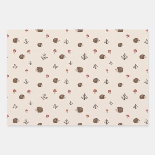 Schattige Hedgehog en Mushrooms Forest Pattern Inpakpapier Vel (Voorkant)