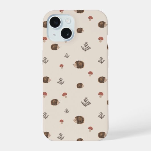 Schattige Hedgehog en Mushrooms Forest Pattern iPhone 15 Hoesje (Achterkant)