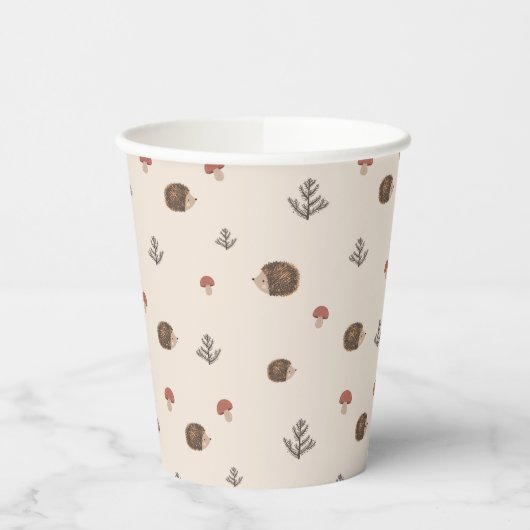 Schattige Hedgehog en Mushrooms Forest Pattern Papieren Bekers (Links)