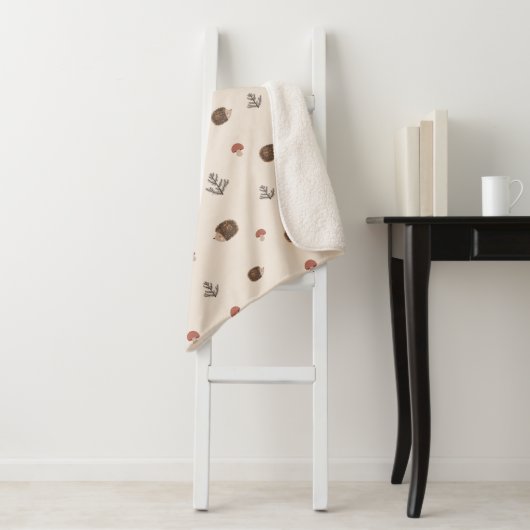 Schattige Hedgehog en Mushrooms Forest Pattern Sherpa Deken (In situ)