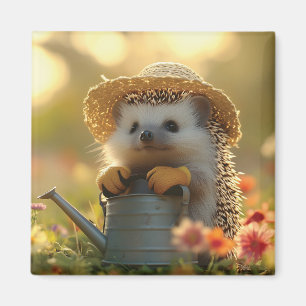 Schattige Hedgehog Gardener in een bloemenveld Magneet