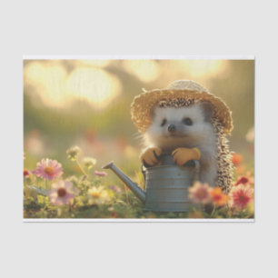 Schattige Hedgehog Gardener in een bloemenveld Tissuepapier