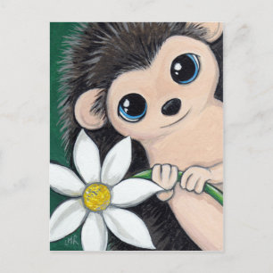 Schattige Hedgehog Holding Flower Briefkaart