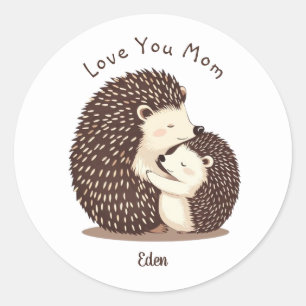 Schattige Hedgehogs Moederdag custom bericht Ronde Sticker