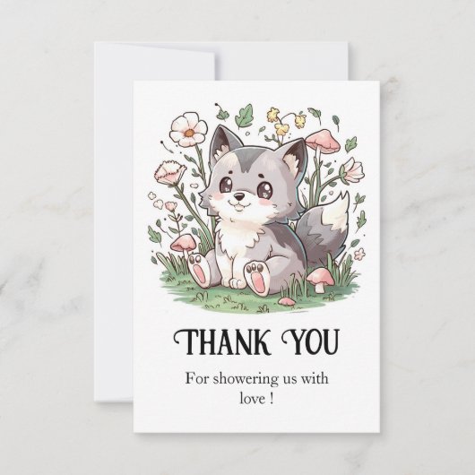 Schattige Heerlijk Wolf Baby shower Bedankkaart (Voorkant)