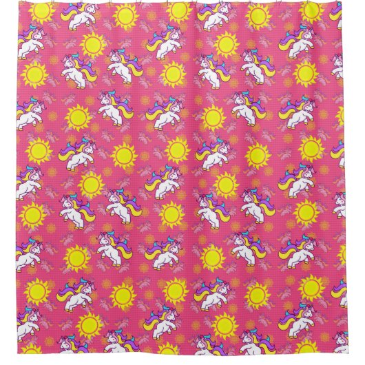 Schattige Heet Roze Zonnig Eenhoorn Patroon Ontwer Douchegordijn (Voorkant)