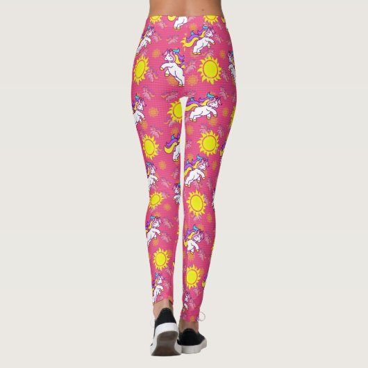 Schattige Heet Roze Zonnig Eenhoorn Patroon Ontwer Leggings (Achterkant)
