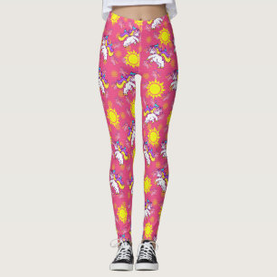 Schattige Heet Roze Zonnig Eenhoorn Patroon Ontwer Leggings