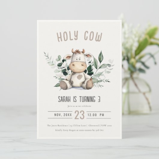 Schattige Heilige Koe Loof Pastel Neutrale Kinderv Kaart (Staand voorkant)