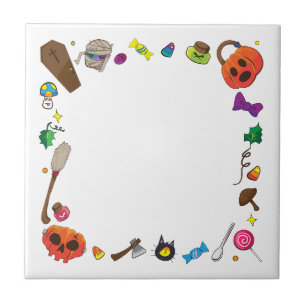 Schattige heks bezemsteel wit Halloween Tegeltje