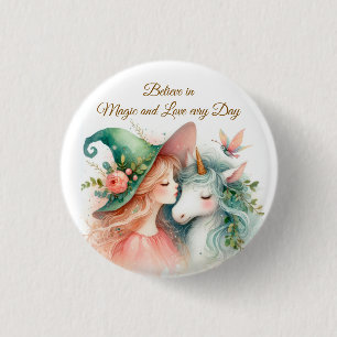 Schattige Heks Eenhoorn Speld Magische Waterverf F Ronde Button 3,2 Cm