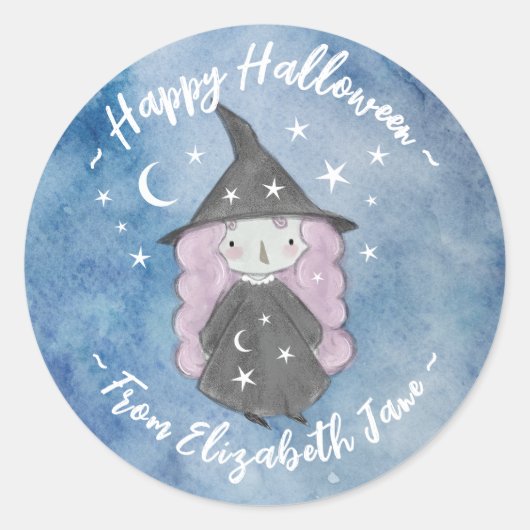 Schattige Heks Kinderen Halloween Feestje Ronde Sticker (Voorkant)