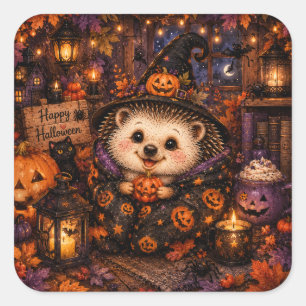 Schattige Heksenegel Fijne Halloween Knus Pompoen Vierkante Sticker