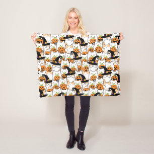 Schattige Heksenkat met Pompoen Halloween Fleece Deken