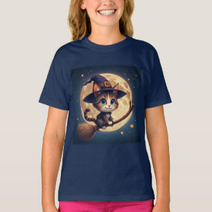 Schattige Heksenkat Onder Sterren En Volle Maan 🎃 T-shirt