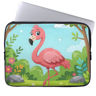 Schattige helder roze flamingo in tuin laptop sleeve