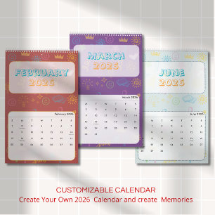 Schattige heldere Doodle 2026 kalender