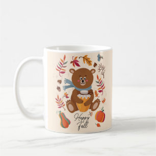 Schattige herfst babybeer met honing en aangepaste koffiemok
