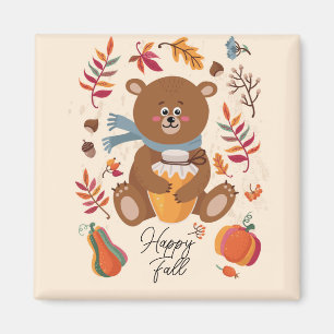 Schattige herfst babybeer met honing en aangepaste magneet