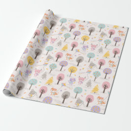 Schattige herfst bosdieren met vliegers en bomen cadeaupapier