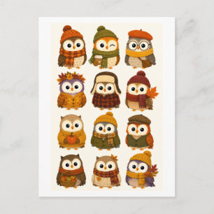 Schattige herfst cartoon uil briefkaart