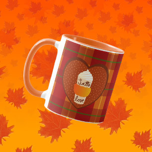 Schattige herfst geruite oranje pompoen kruiden la mok
