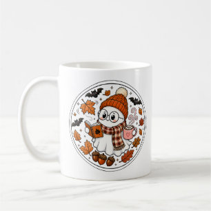 Schattige herfst Halloween-geest met warme chocola Koffiemok