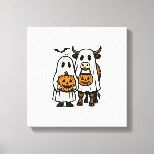 Schattige Herfst Hoogland Koe Geest Halloween 2 Canvas Afdruk