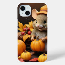 Schattige Herfst Muis met Pompoenen IPhone 15 Hoes