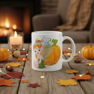 Schattige Herfst Tuin Fee met Magische Pompoen Koffiemok