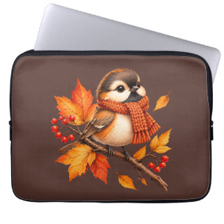 Schattige herfst vogel met gezellige sjaal – Herfs Laptop Sleeve