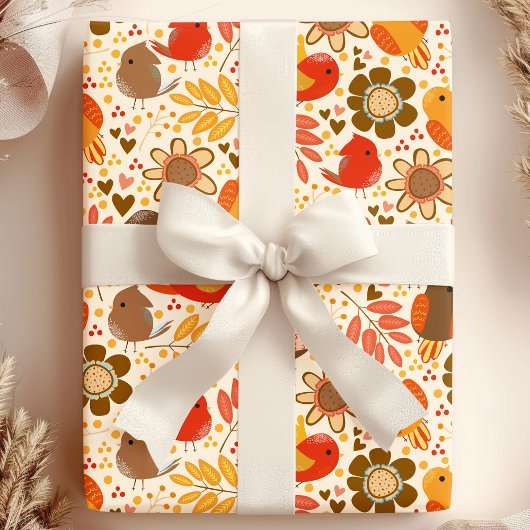 Schattige herfst vogels en bladeren cadeaupapier