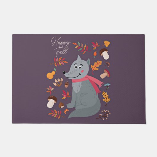 Schattige herfst wolf met aangepaste tekst deurmat (Voorkant)