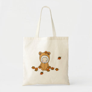 Schattige herfstbaby in vallende bladeren tote bag