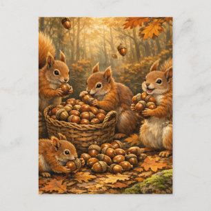 Schattige Herfsteekhoorns Eikel Feestmaal Briefkaart