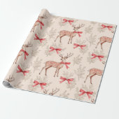 Schattige hert met Red Bow Neutral Christmas Cadeaupapier (Uitgerold)