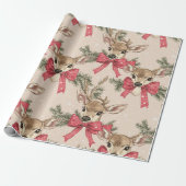 Schattige hert met Red Bow Neutral Christmas Cadeaupapier (Uitgerold)
